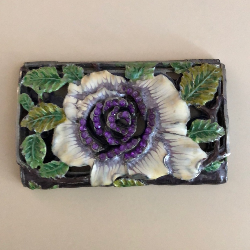vintage wrought iron enameled CARD HOLDER